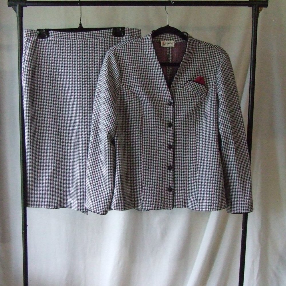 D'Allaird's skirt suit houndstooth blazer jacket skirt vintage black white 80s